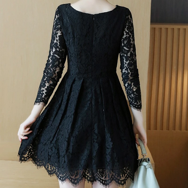 Женское кружевное платье с круглым вырезом длинным рукавом|sexy party|lace dresslace dress women |