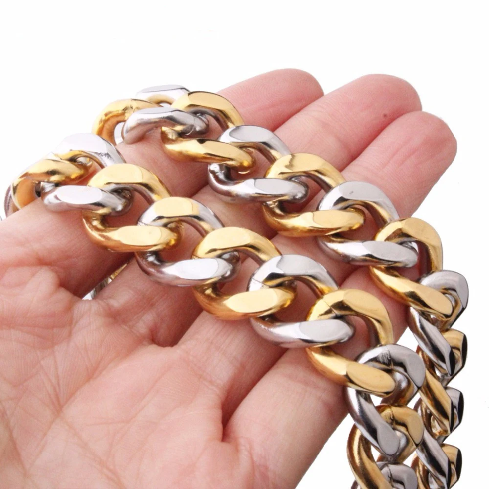 Цепочка из нержавеющей стали шириной 15 мм серебряная золотая 7-40 дюймов