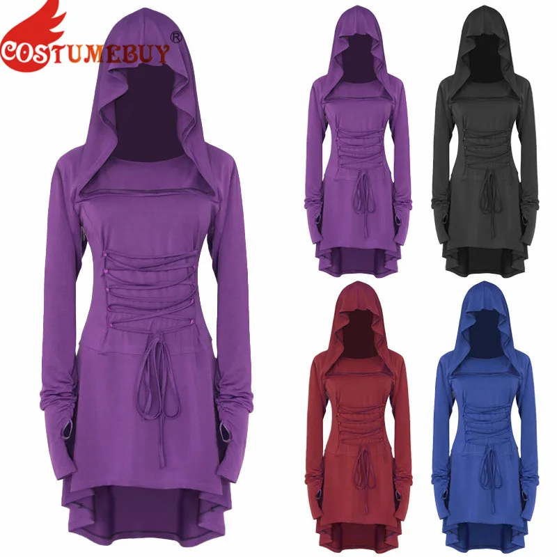 

CostumeBuy Medieval Women Lace Up Hooded High Low Dress Girls Victorian Casual Hoodies Jacket Coat L920