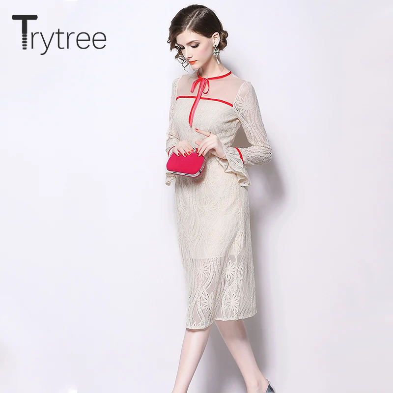 Trytree весенне-летнее платье элегантное кружевное лоскутное Сетчатое женское с