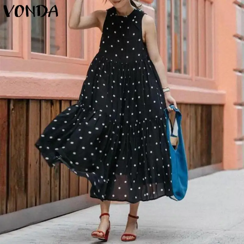 VONDA 2019 летнее платье в богемном стиле винтажное горошек на бретелях женские