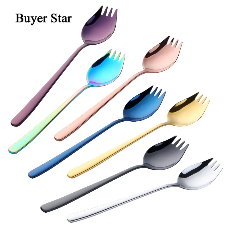 Покупатель звезда 4 шт красочные длинные ручки Spork с зеркальной полированной