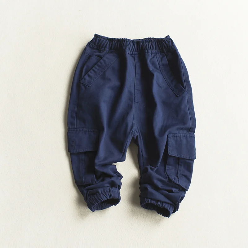 Весенние штаны для мальчиков хлопковые брюки карго маленьких Детские однотонные