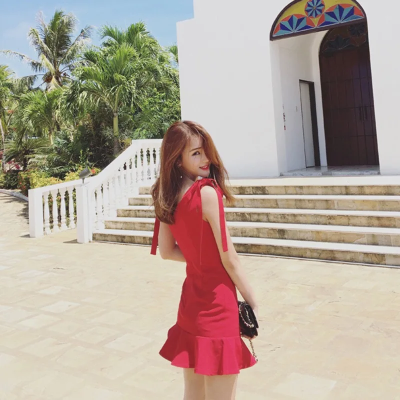 2018 сексуальное мини-платье с v-образным вырезом и рюшами на бретелях женское