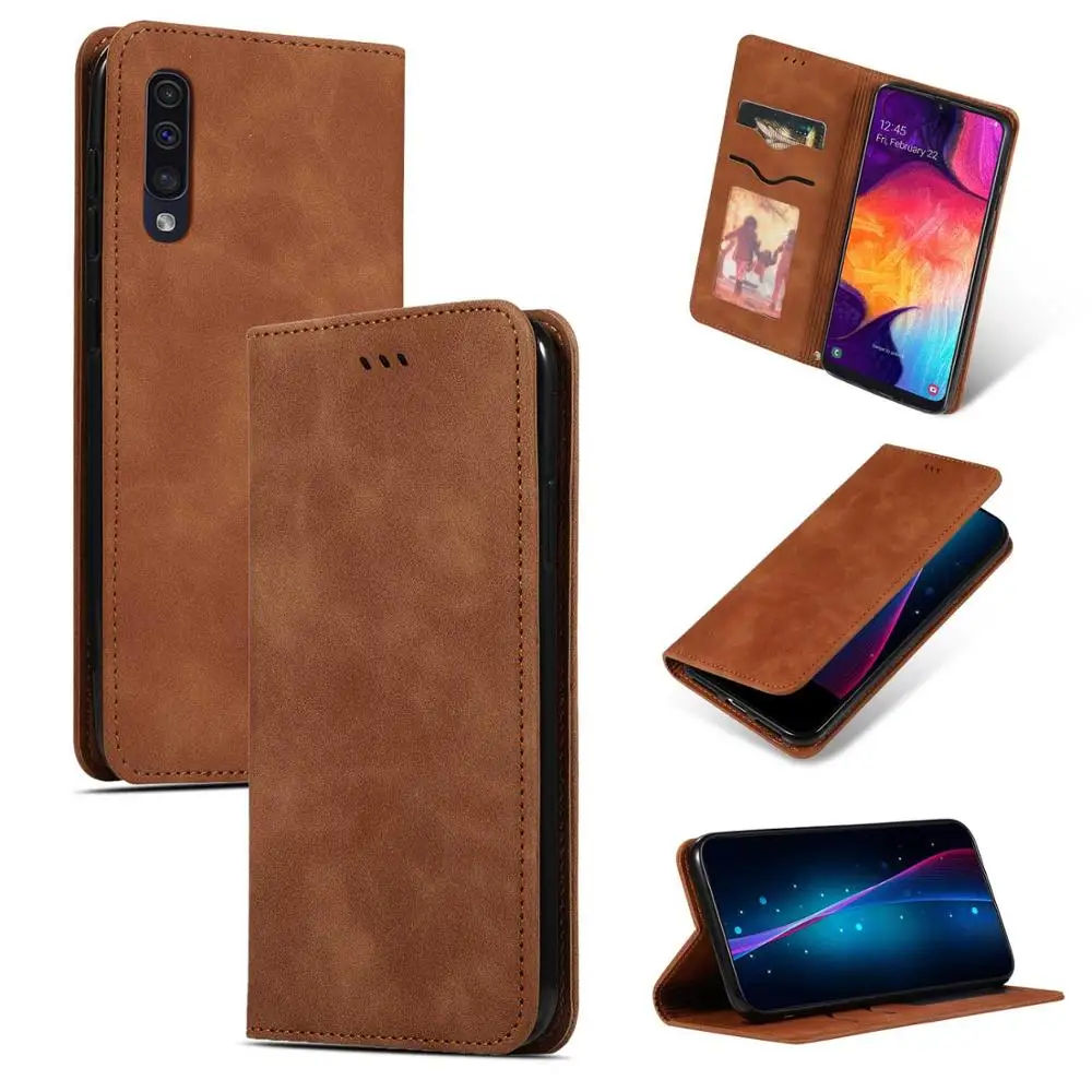 brown Чехол для samsung Galaxy A50, Роскошный Ретро флип-чехол из искусственной кожи, Магнитный кошелек, чехол с подставкой для samsung A50, A70, A40, A30 - Цвет: brown