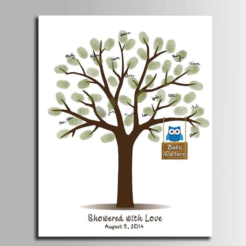 Отпечатков пальцев Дерево с подписью живопись Baby Shower отпечатков Гостевая книга