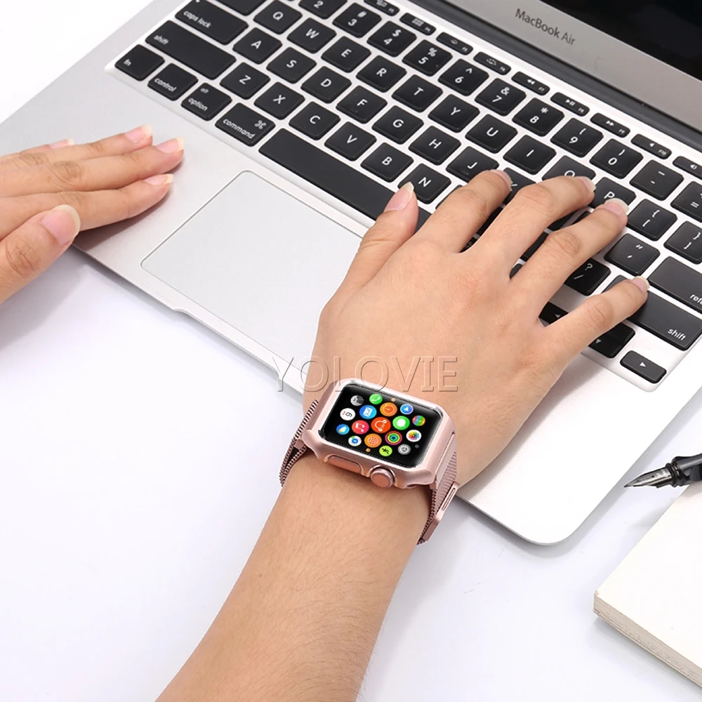 Yolovie Металлическая петля Starp для Apple Watch 5 4 Band 44 мм 40 мм, металлический защитный чехол для iWatch 3 2 1 42 мм 38 мм браслет наручный ремень