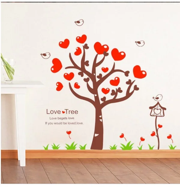 Древа любви Красный наклейки на стену в форме сердца Виниловые Искусство Дети