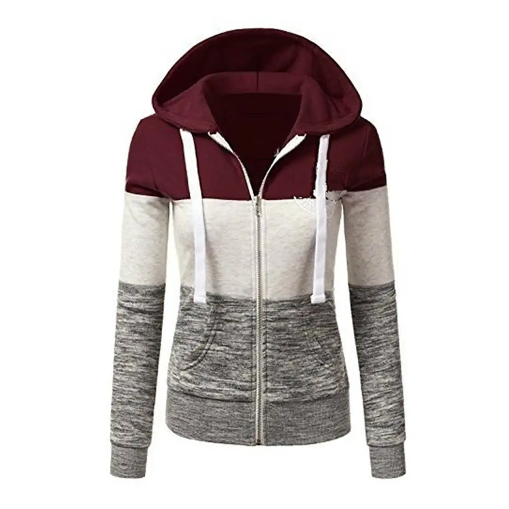 

MISSKY Women Fashionable Hoodies Color Block Hooded Zipper Sweatshirt