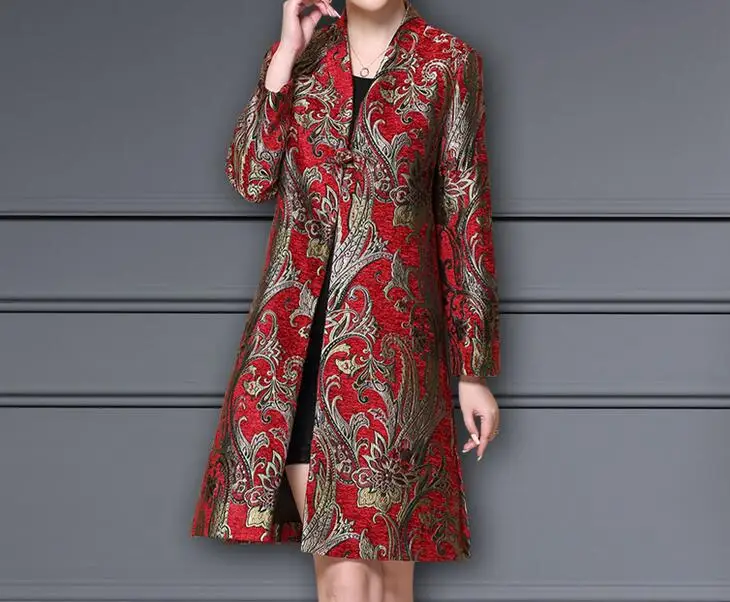 

M-5XL Hot / Spring Women New Fashion In the long high-grade jacquard outer coat