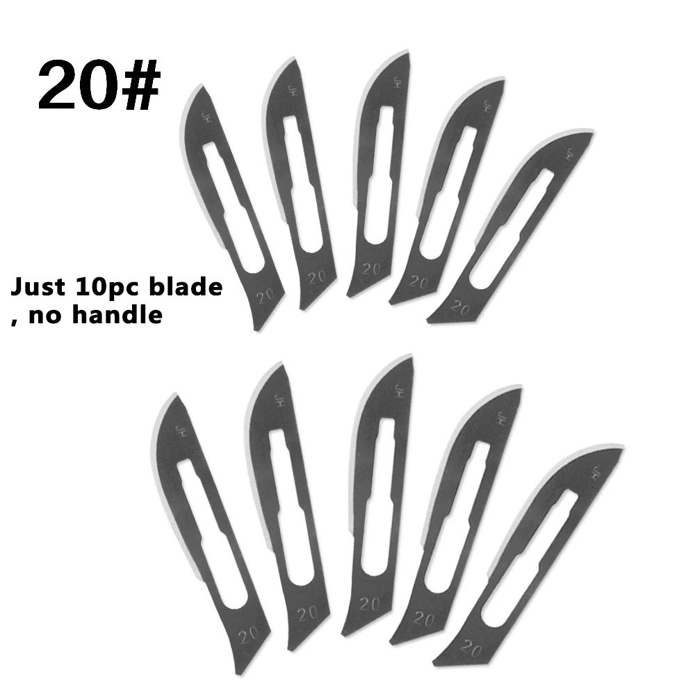 20blade 10 шт. 20#- 23# углеродистая сталь хирургические скальпель лезвия+ 1 шт. 4# ручка скальпель Режущий инструмент для домашнего творчества PCB ремонт животных хирургический нож - Цвет: 20blade