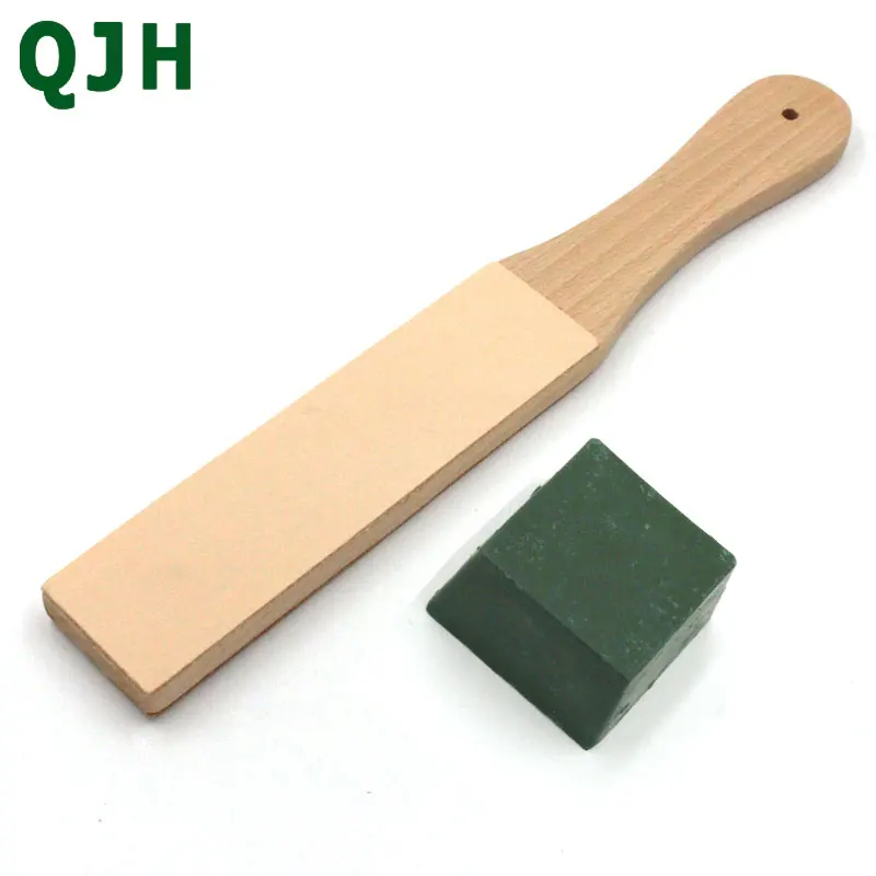 

QJH Knife Sharpener Set Wooden Handle Leather Sharpening Strop Handmade Razors Polishing Board And Polishing Wax Leather Paste