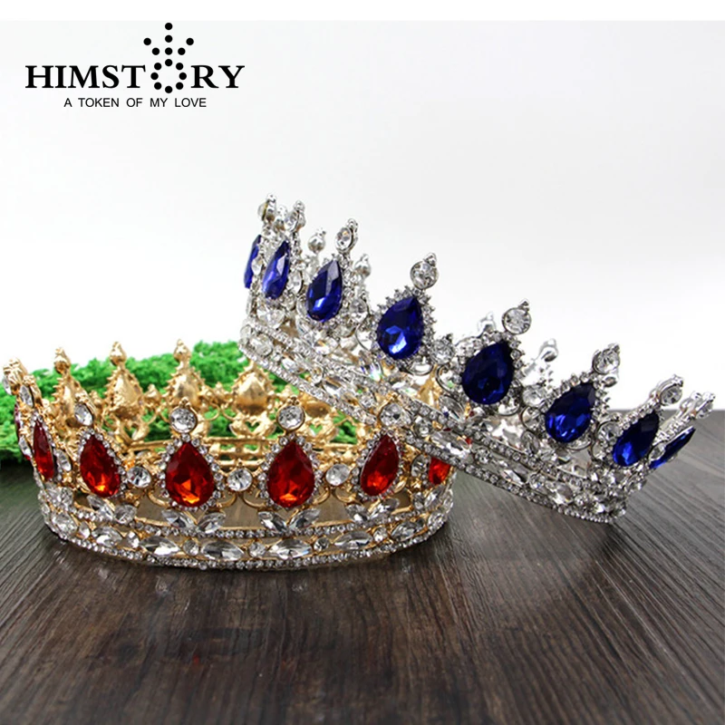 HIMSTORHuge Европейская Королевская корона для волос красный/синий горный хрусталь