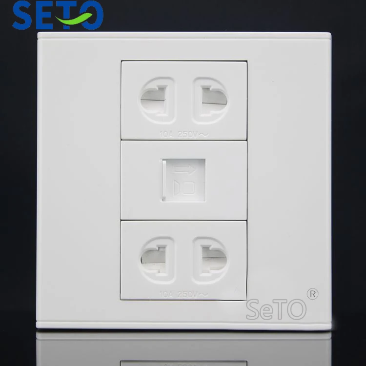 SeTo 86 Type RJ45 Cat5e Network + 10A250V Two Hole Power Socket Wall Plate Keystone Faceplate | Обустройство дома