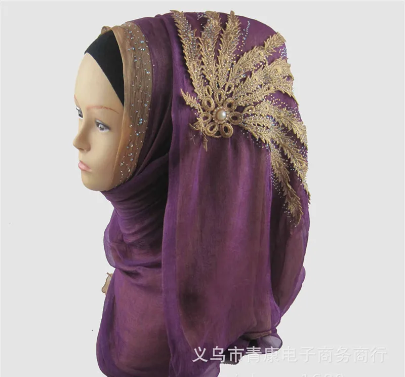 

Модный женский свадебный шарф, высококачественный турецкий индонезийский мусульманский шелковый хиджаб для женщин, головной убор с жемчуг...