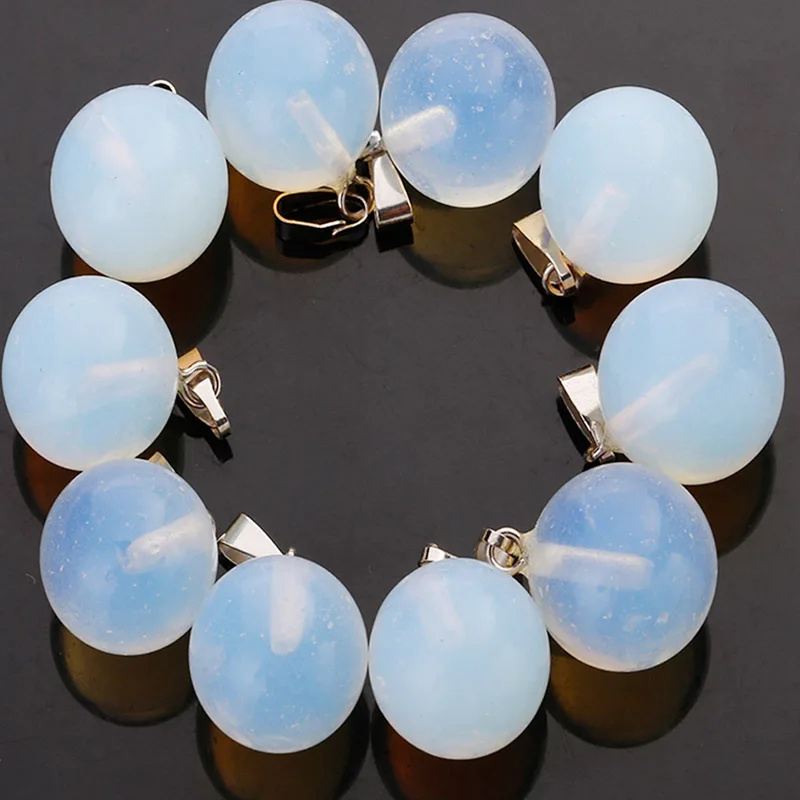 Opal Натуральный камень круглый подвесной амулет кристалл Кварцевый Камень круглый шар кулон для DIY Изготовление ювелирных ожерелий 25 шт./лот - Окраска металла: Opal