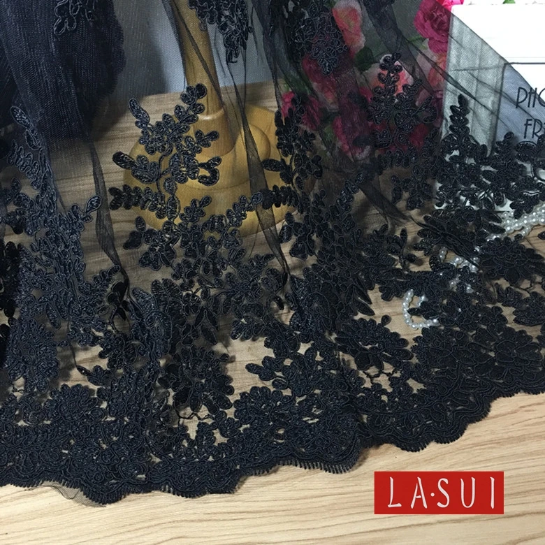 LASUI Black car lace fabric full bouquet flower 1.35-1.40m mesh yarn nice embroidery wedding dress entice | Дом и сад