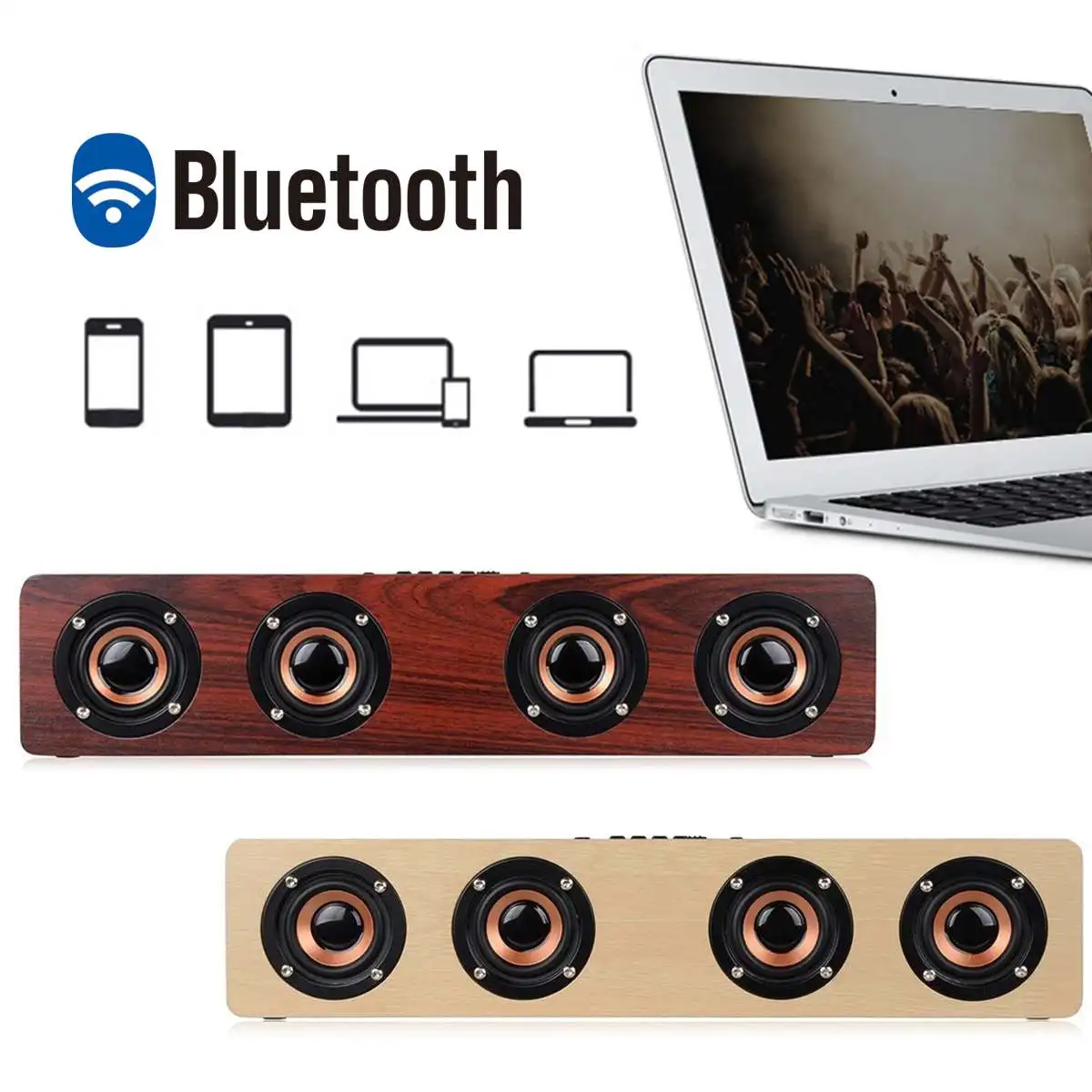 TWS деревянный bluetooth динамик Портативный беспроводной Саундбар бас Музыкальная Коробка сабвуфер стерео беспроводной динамик s для телефона ПК