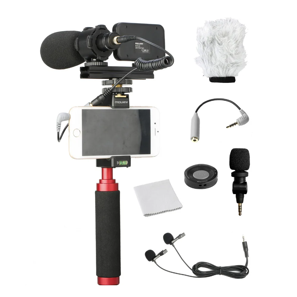 Saramonic Mouriv PV-1 Smartphone Video Kit with Grip Rig Pro Stereo Microphone LED Light &amp Wireless Remote - for iPhone |