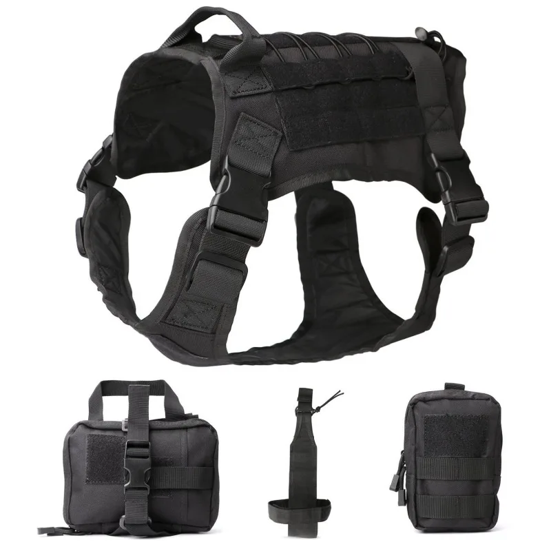 Tactical Dog Hunting Harness Vest Molle System Water Resistant Vest Harness Service Comfortable Dog Training Harness with Handle