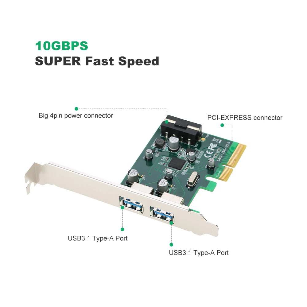 PCI E к 2 портовому USB3.1 Type A Express плата расширения USB 3 1 концентратор контроллер