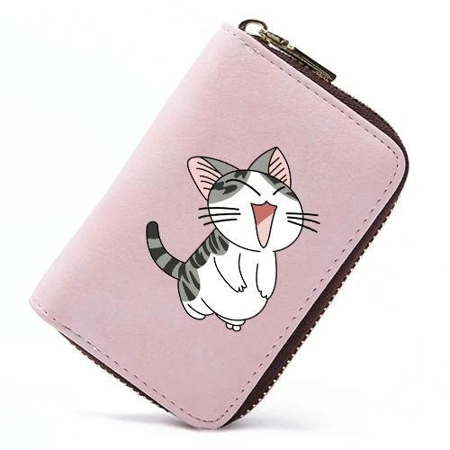 cat 2 pink APP BLOG, милый мультяшный Кот, семейный кожаный принт, для женщин и девочек, держатель для карт, 4 цвета, ID карты, кредитная защита, органайзер для карт, кошелек - Цвет: cat 2 pink