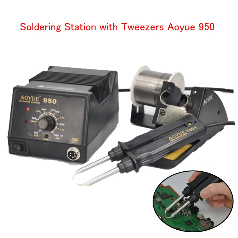 Soldering Station With Tweezers Aoyue 950 SMD Antistatic Thermostat Adjustable IC Hot Tweezer Repair Rework Station