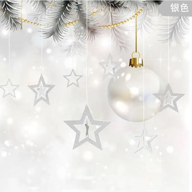 Paper Star Hanging Garland Star Shape String Banners Blue Gold Silver Christmas Banner For Party Home Wall Hanging Decoration