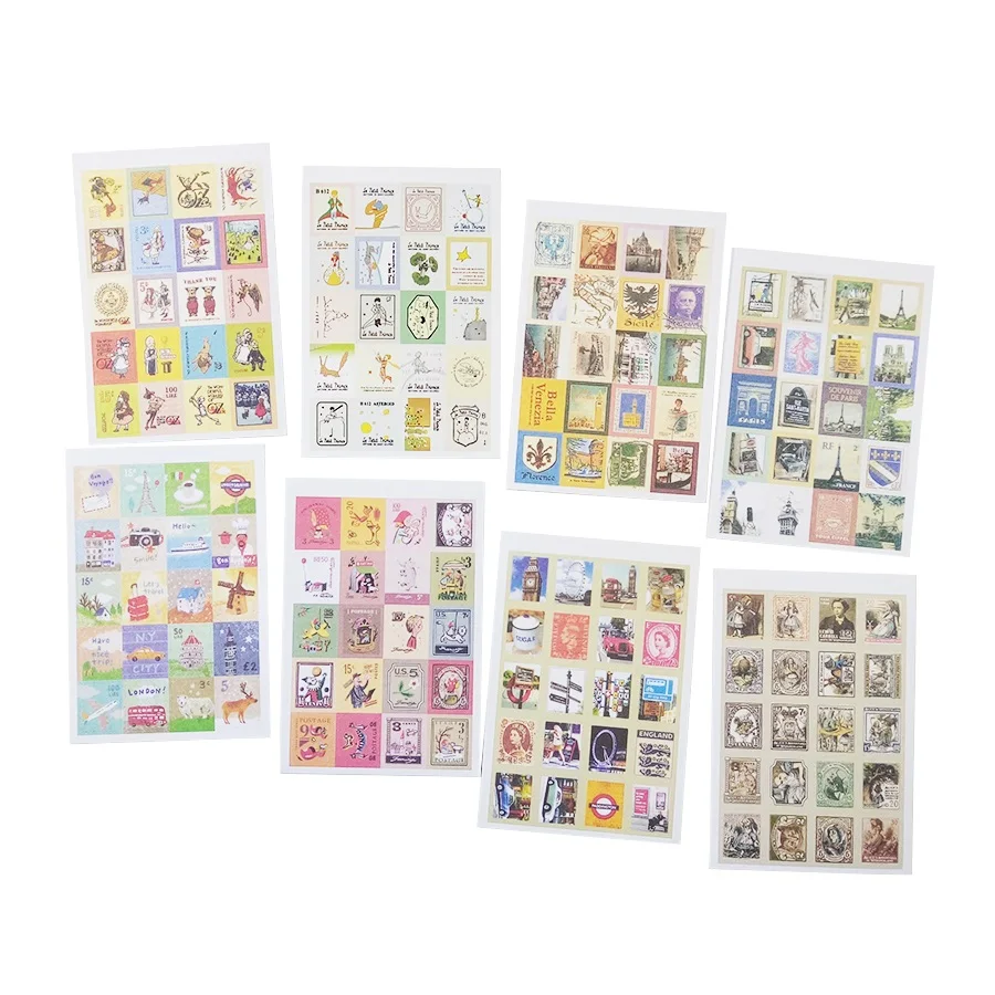 

4sheets/lot Stamp Shaped Stickers Cartoon Life Alice British Memory Sticker Love In Paris Little Prince Decoration Diary Sticker