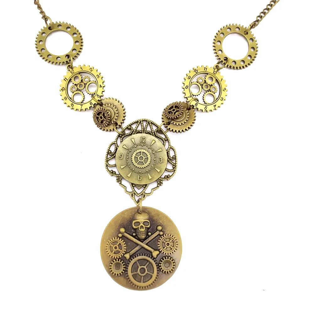 Vintage Bronze Multi Gears and Pirate Skull Pendant Women`s Steampunk Necklace | Украшения и аксессуары