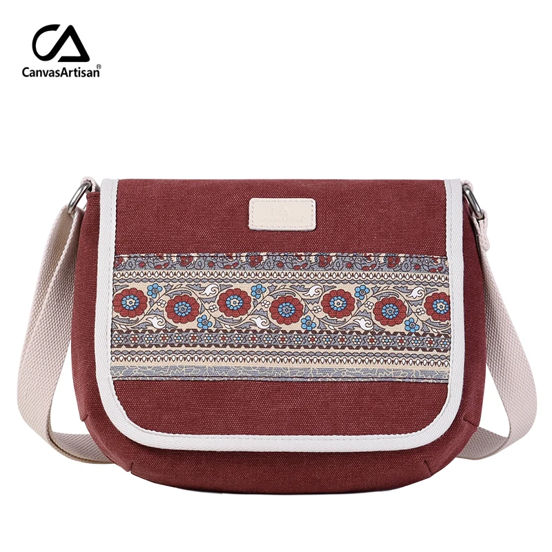 Canvasartisan new women shoulder bag floral casual messenger bag vintage cotton canvas bags female small travel crossbody bag