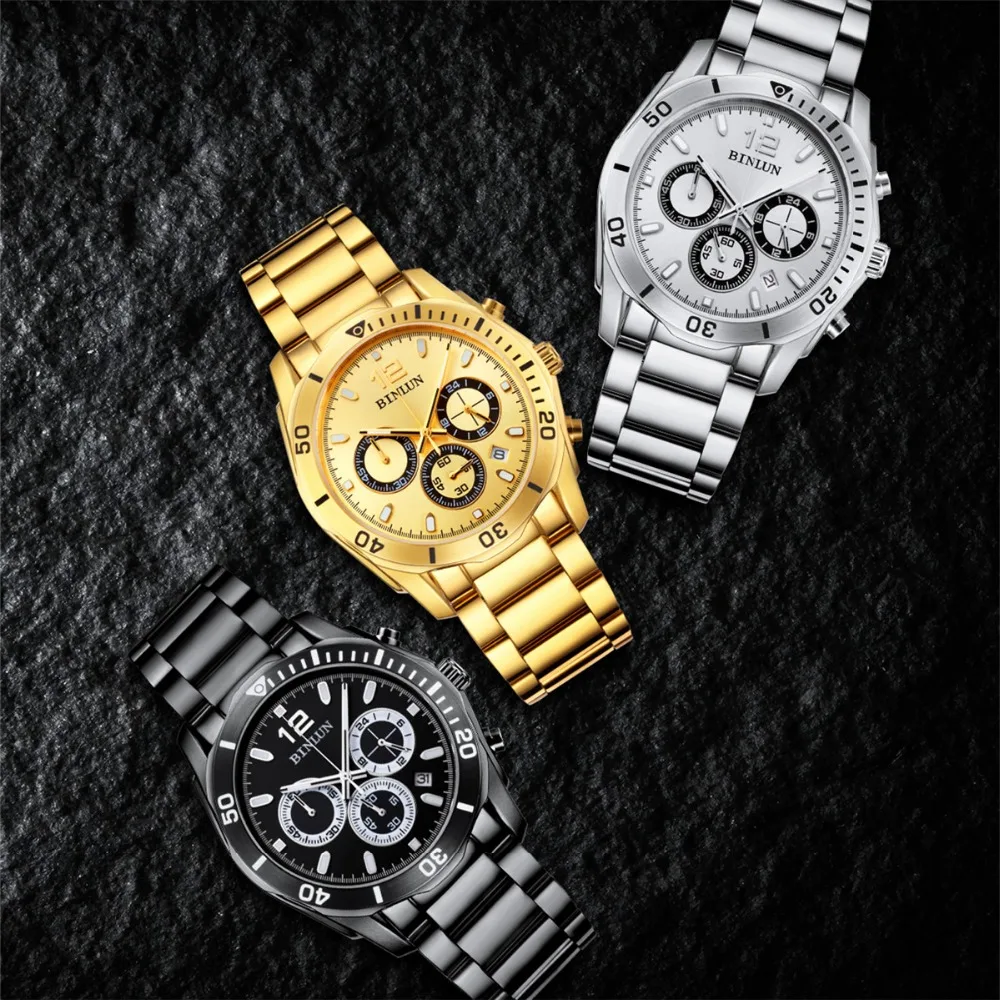 BINLUN Daytona часы мужские спортивные водонепроницаемые из нержавеющей стали