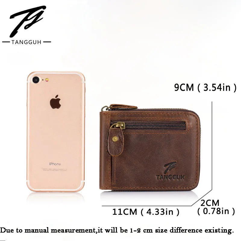 Короткий кошелек для мужчин бумажники из натуральной воловьей кожи на молнии с