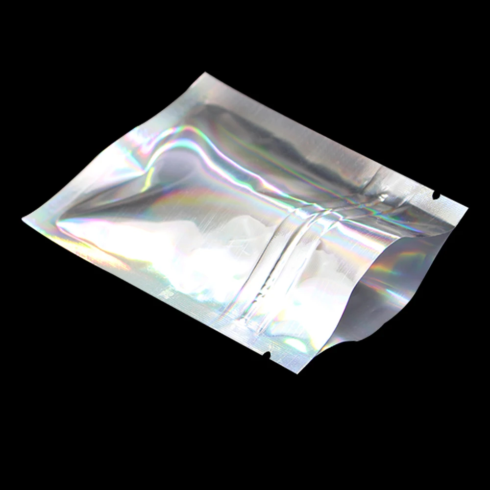 

200Pcs Laser Design Aluminum Foil Zip Lock Packaging Bags Reclosable Mylar Foil Retail Food Packing Pouch Grocery Package Bags