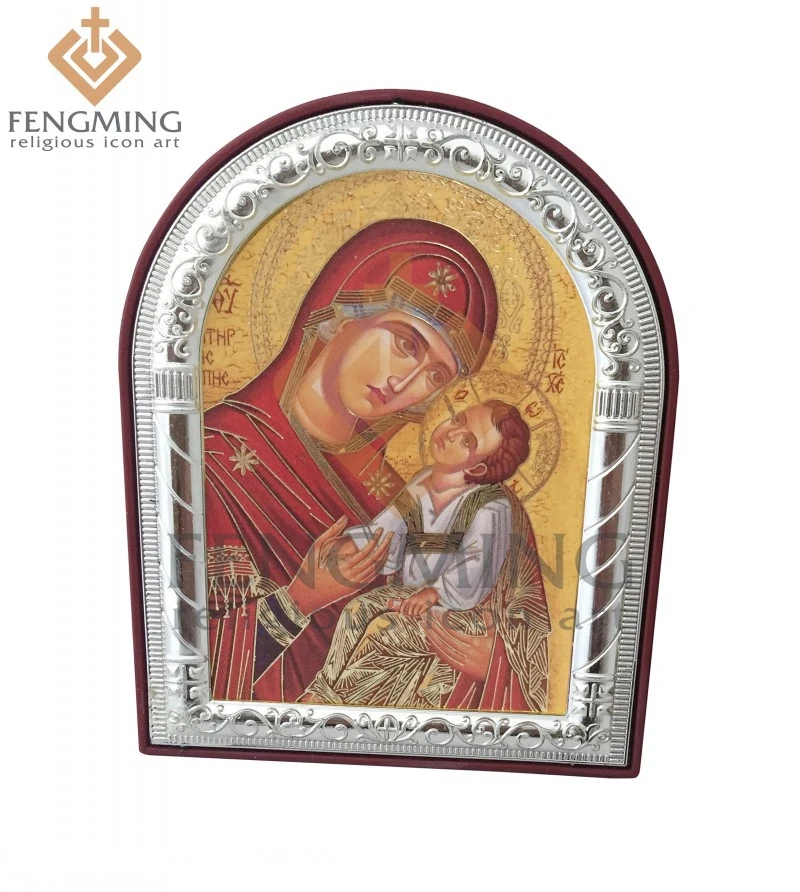 Можно заказать серебристые золотые византийские иконы Дева Мария с Иисусом