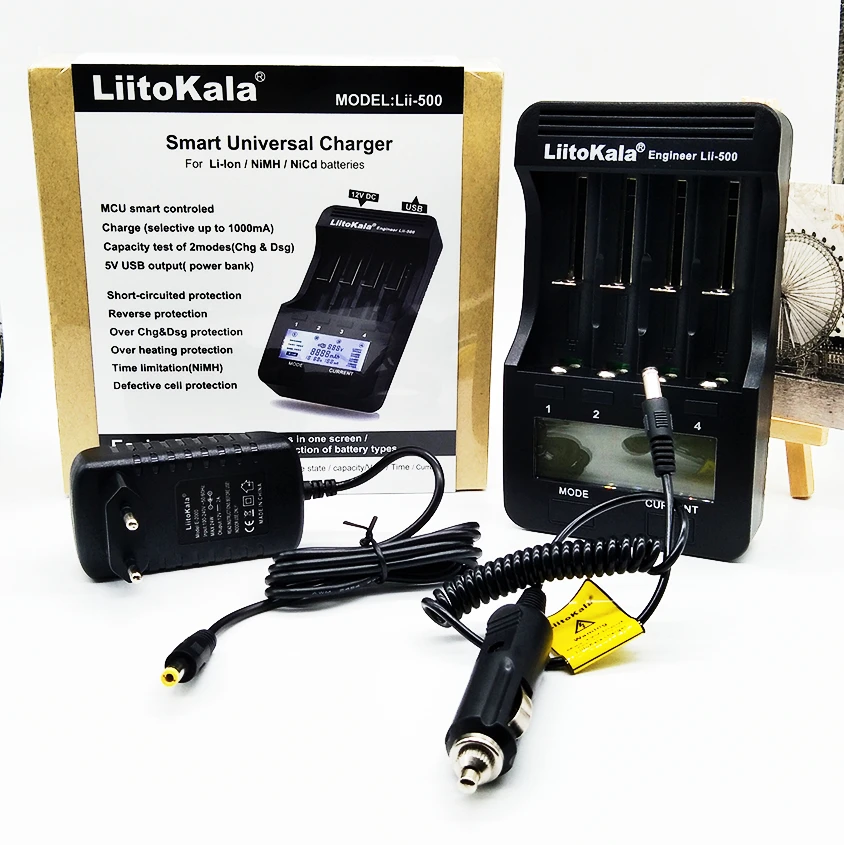 liitokala lii500 lcd carregador para 37v 12v 18650 26650 18500 baterias de litio cilindricas