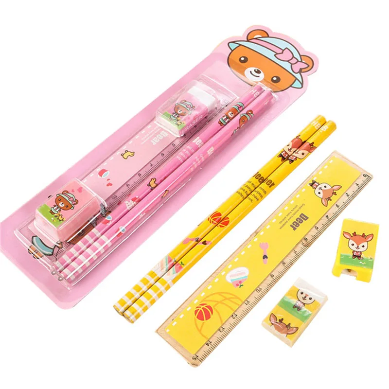 5pcs/set Stationery Set for Kindergarten Children School Supply Cute Cartoon Frozen Pencil Ruler Eraser Sharpener | Канцтовары для