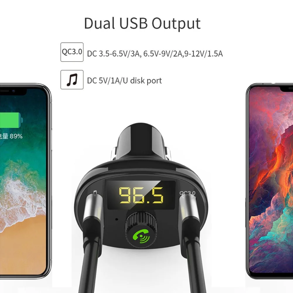 Auto Dual USB Fast-loading Hand-free Vehicle-mounted Bluetooth Car Charger FM Transmitter Adapter MP3 Player Quick Charge | Автомобили и
