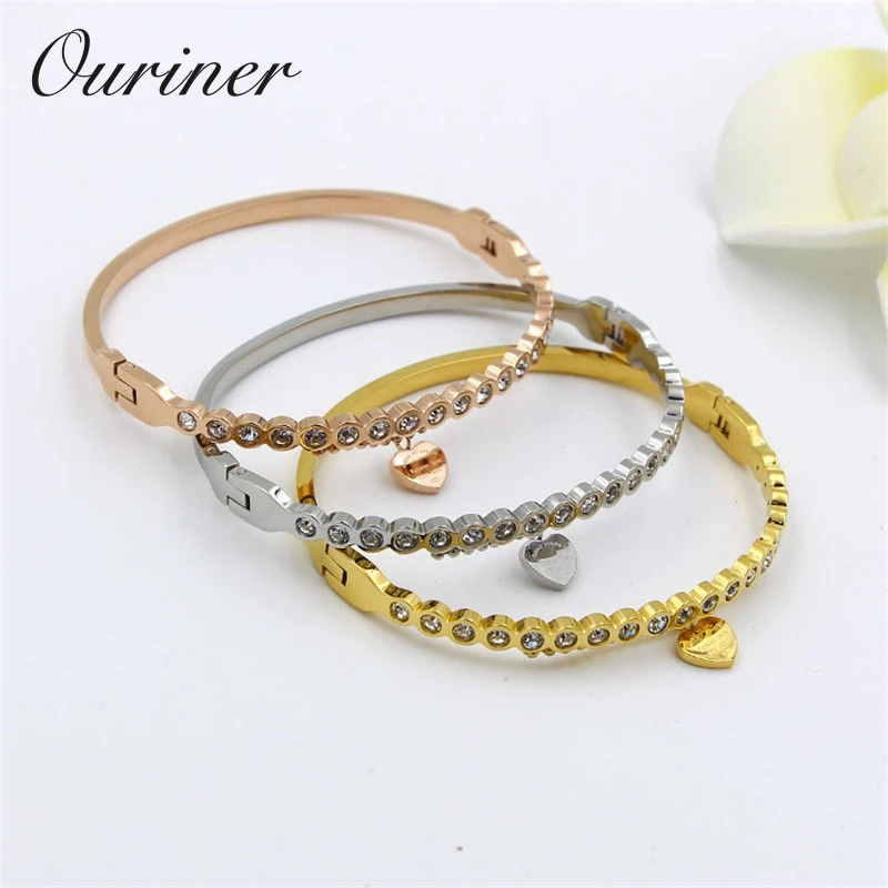 Браслет и браслет из нержавеющей стали для женщин блестящий с кристаллами ААА