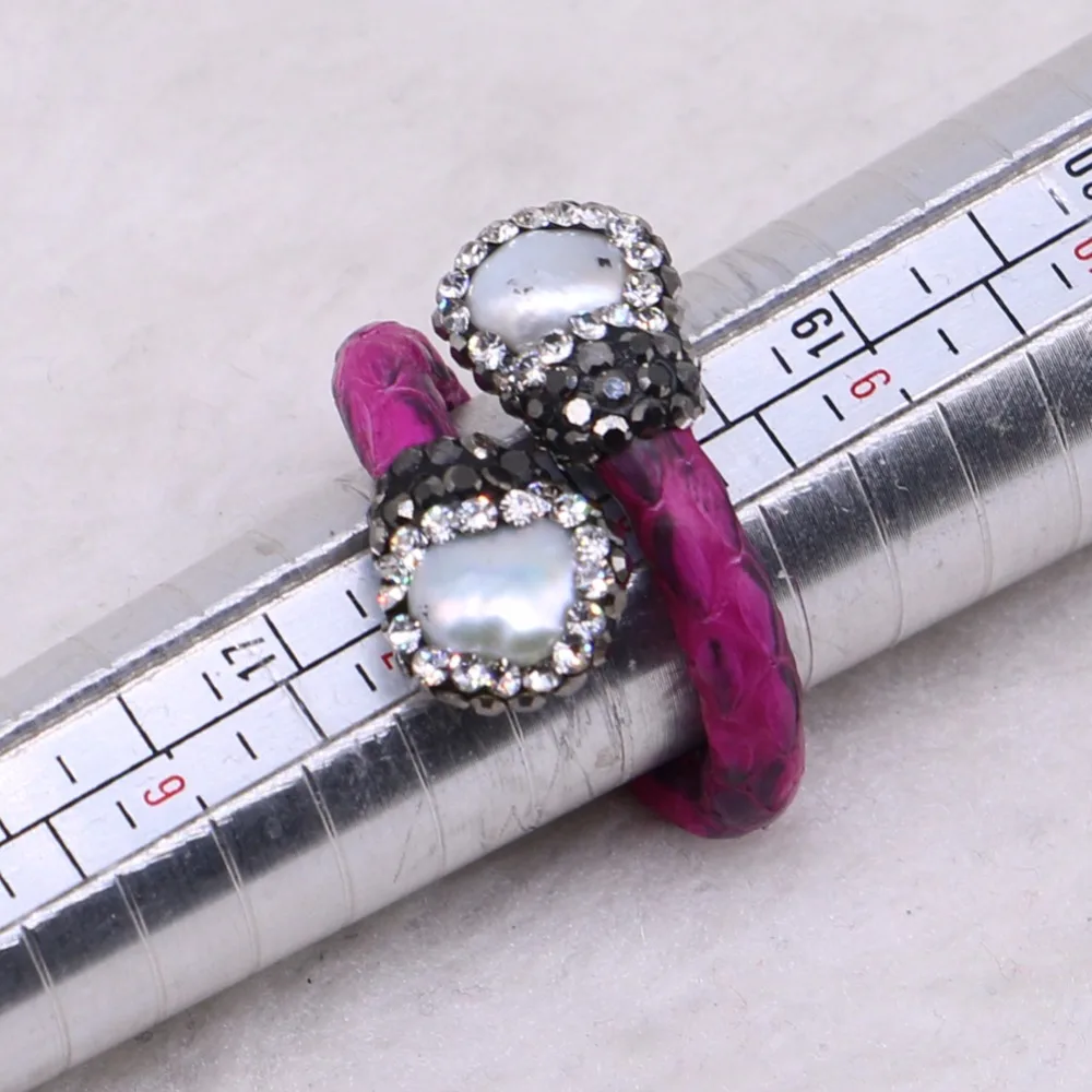 Кольцо женское кожаное с двумя жемчужинами 8 шт.|Кольца| |