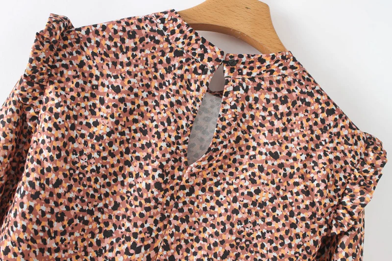 

Spring 2020 New Women Dress Colorful Leopard Ruffle Shoulder Vintage Style Female Dresses Long Sleeve Vestidos Feminino