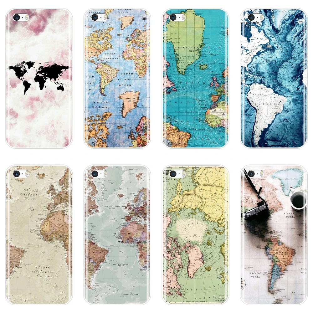 Задняя крышка из ТПУ для iPhone 5 S 5C Женская силиконовая Мягкая карта мира розовый