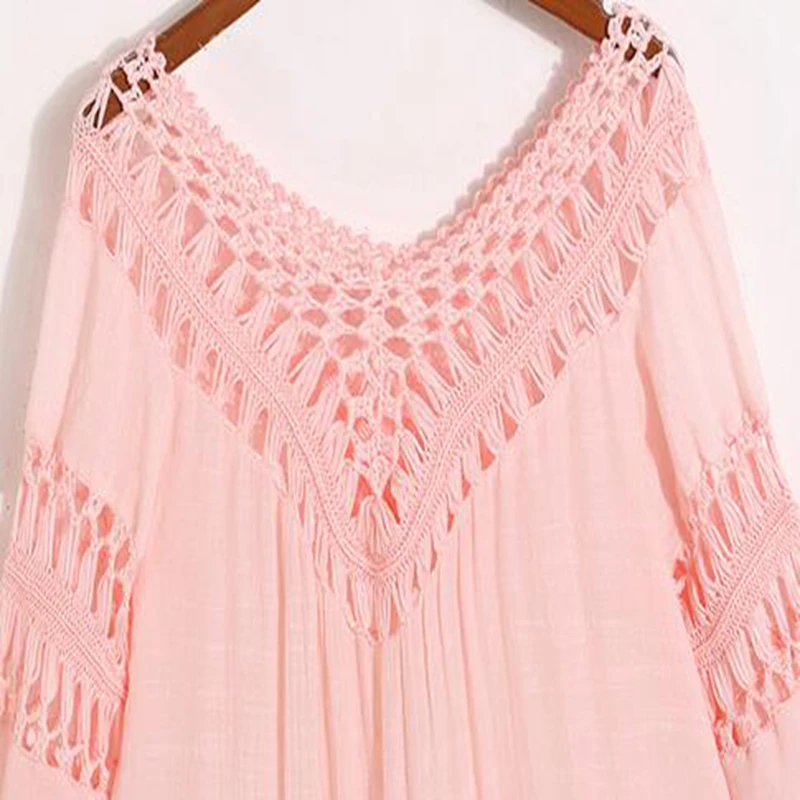 Длинный свободный свитер с бахромой v-образным вырезом пуловер блузка тонкая