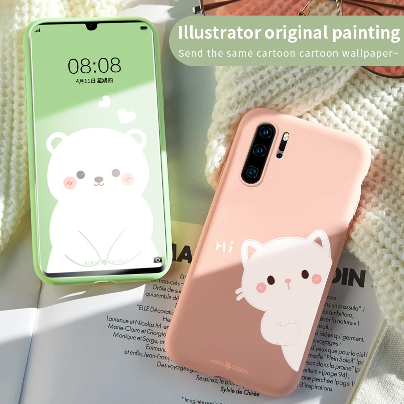 Оригинальный милый мультяшный жидкий силиконовый чехол для huawei P20 P30 Lite Pro Cats Honor