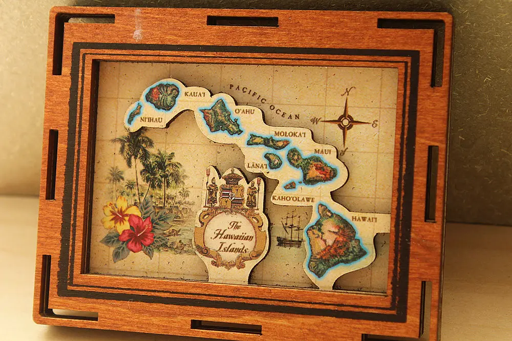 Туристическая карта США Гавайская сувенир большой деревянный магнит на