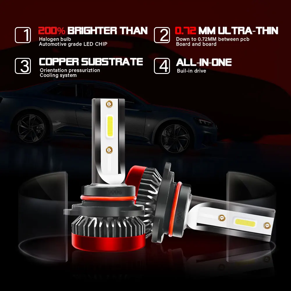 2x автомобильная лампа для Фар H4 LED H7 H1 9005 HB3 9006 HB4 H8 H9 H11 9012 80 Вт 8000LM 6000 К