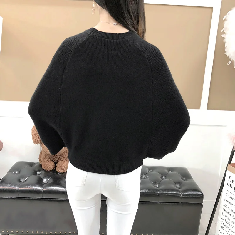 Осенний оверсайз корейский женский плащ вязаный свитер блузка длинный рукав