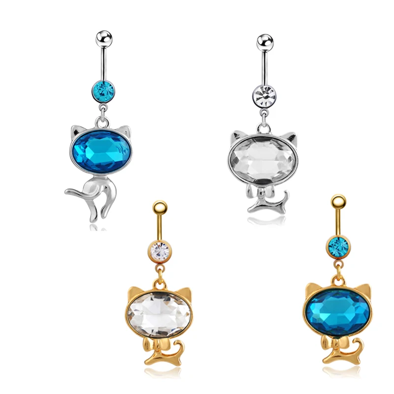 Новое поступление 2016 кольцо для пирсинга пупка с кристаллом в виде кошки и