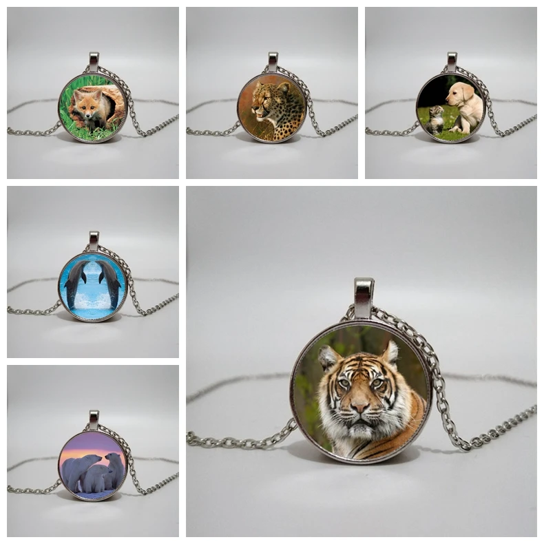 

animal tiger Glass Necklace men and women Necklace Jewelry Pendant Necklace DIY customized photos panda necklace women