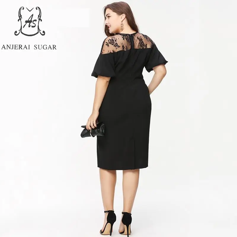 Платье размера плюс женское черное сексуальное кружевное платье с круглым